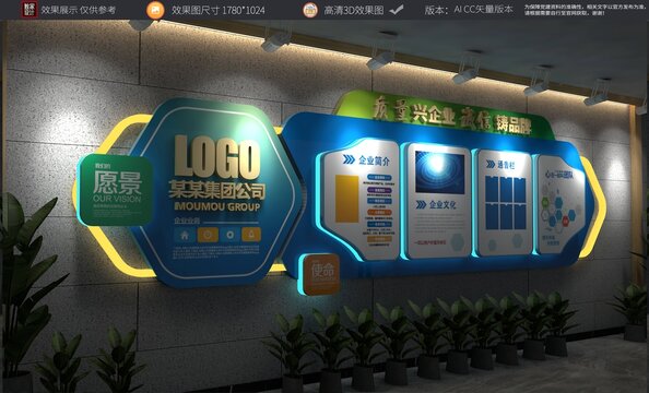 蓝色企业宣传科技公司文化墙