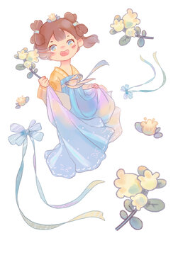 古风可爱少女手拿花