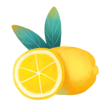 手绘柠檬水果插画免扣素材元素