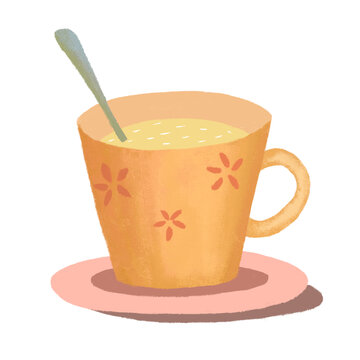 手绘扁平风啡杯子元素插画素材