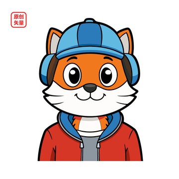 矢量插图动物戴耳机穿帽衫小猫