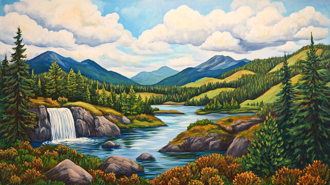 油画水山水画