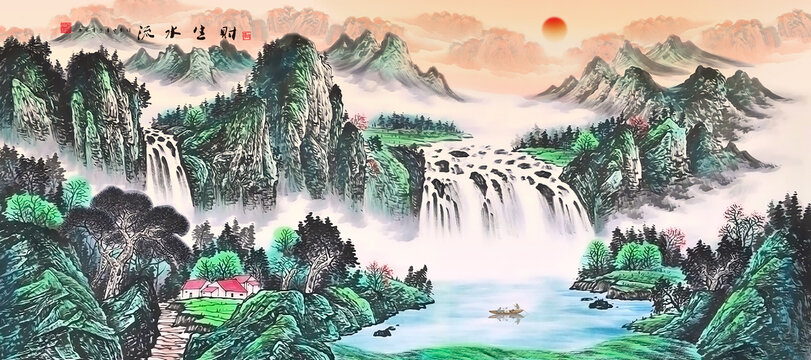 水墨瀑布画素材-水墨瀑布画图片-水墨瀑布画设计模板-昵图网