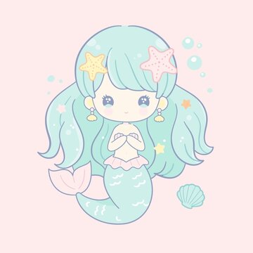 可爱卡通美人鱼矢量插画