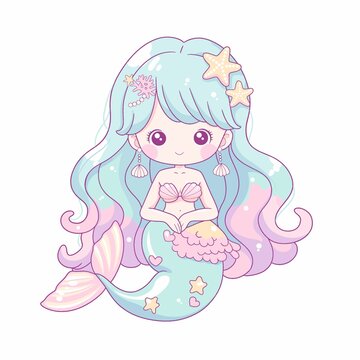 甜美可爱美人鱼插画