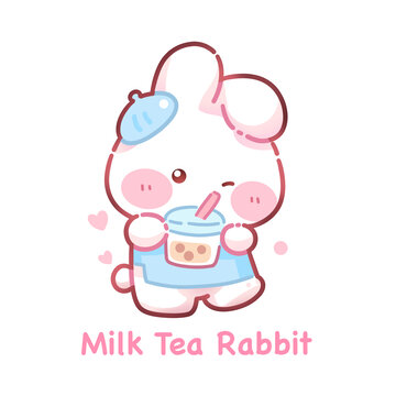 卡通奶茶兔子图案