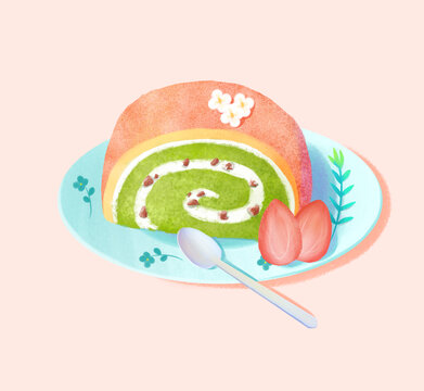 手绘扁平风格甜点蛋糕面包美食餐饮插画