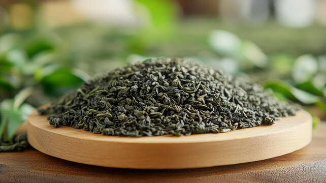 木盘上的绿茶