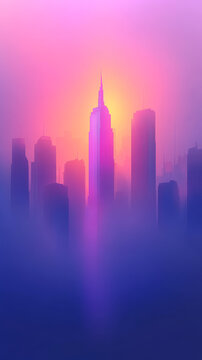 朦胧晨曦下的都市天际线