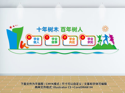 校园四个学会文化墙