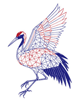 仙鹤线描手绘分层素材eps格式矢量图