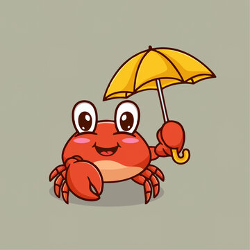 可爱螃蟹雨伞矢量儿童插画Q版矢量卡通插画