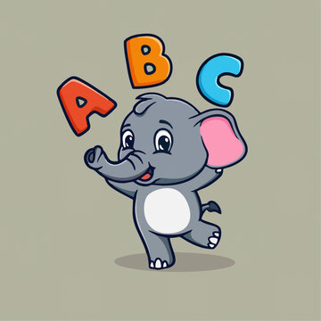 可爱快乐小象ABC矢量儿童插画Q版矢量
