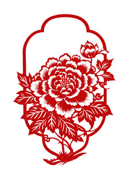 牡丹花剪纸图样eps格式分层素材矢量图