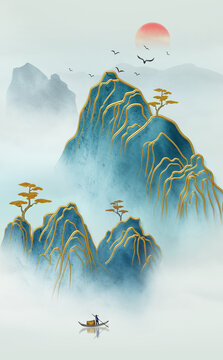 竖幅国潮山水画