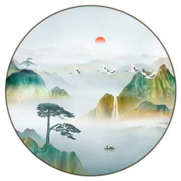 迎客松山水画