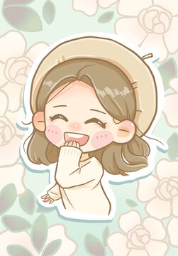 女生和花