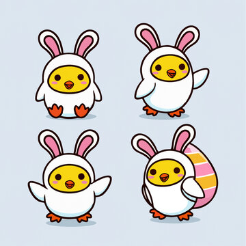 可爱小黄鸡兔子服装矢量儿童插画Q版