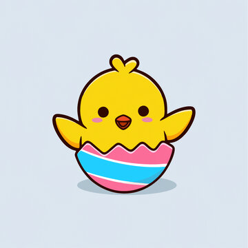 可爱小黄鸡彩蛋破壳矢量儿童插画Q版