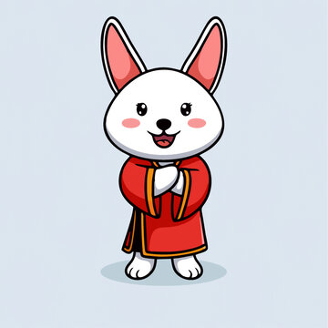 可爱兔子武师功夫拳师矢量儿童插画Q版卡通