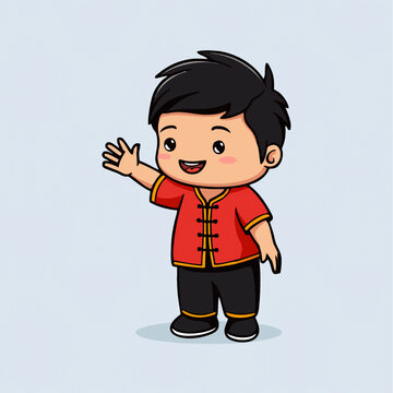 可爱中式服装男孩矢量儿童插画Q版卡通