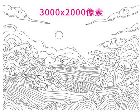 线条山水