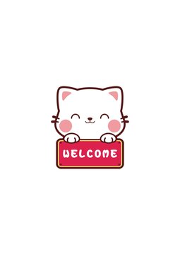 卡通可爱小猫头像指示牌矢量图