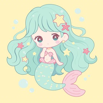 可爱卡通美人鱼矢量插画
