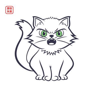 矢量插图动物简约线条愤怒生气小猫