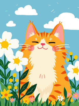手绘扁平风格猫咪商业插画