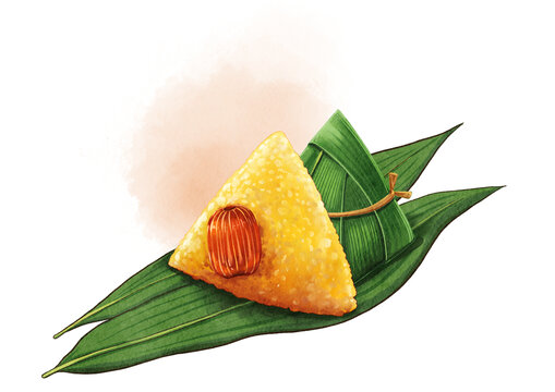 黄米蜜枣粽手绘水彩风格