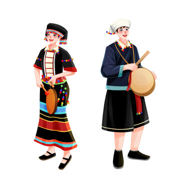五十六个民族之德昂族少年少女插画元素