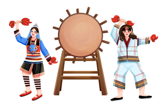 五十六个民族之基诺族少年少女插画元素