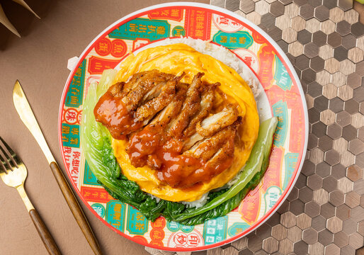 茄汁鸡扒滑蛋饭