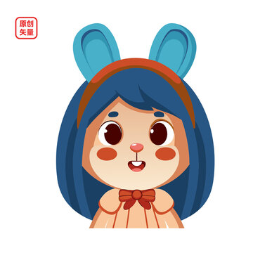 矢量插图动物可爱小兔子女孩