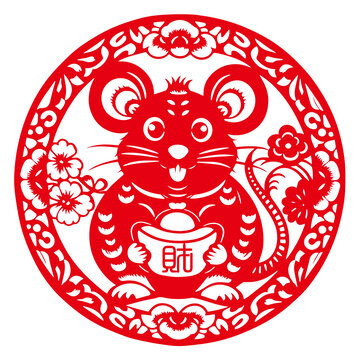 圆形鼠年剪纸窗花