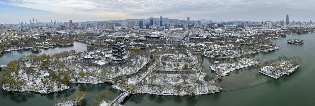 雪后济南大明湖航拍