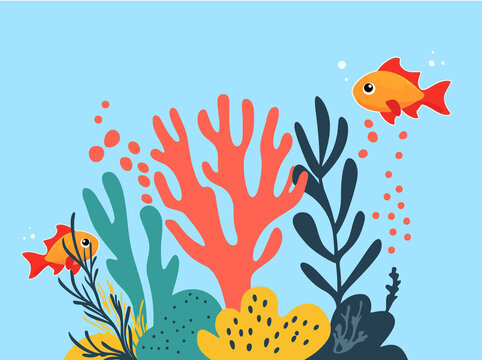 海底世界珊瑚矢量插画