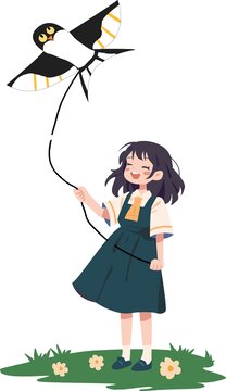 放风筝的女孩可爱清明踏青ai源文件