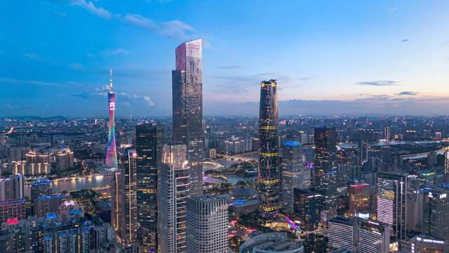 广州城市风光晚霞夜景