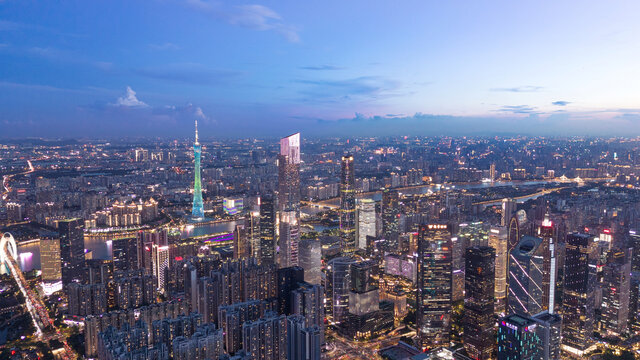 广州城市风光晚霞夜景