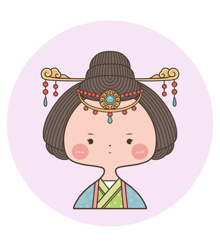 手绘古风女孩头像治愈插画