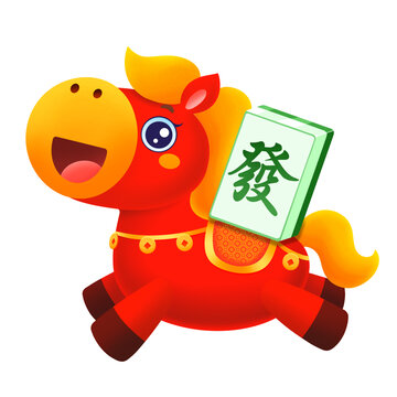 新年春节马年可爱小红马背发牌插画元素