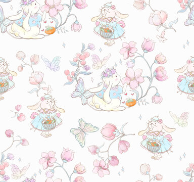 卡通兔兔春日花园秘境