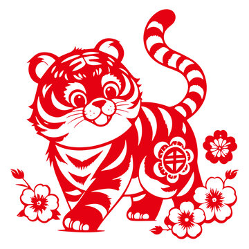 可爱老虎剪纸窗花