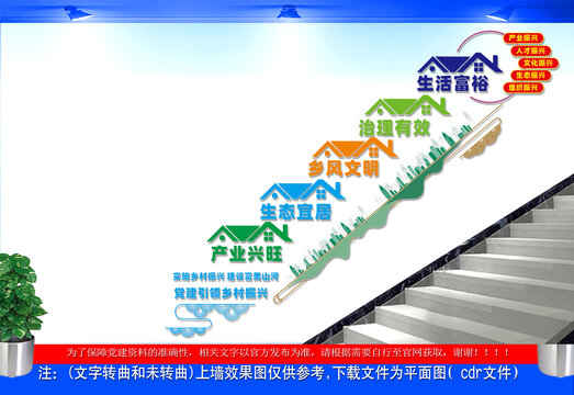 党建引领乡村振兴楼梯文化墙