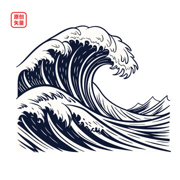 矢量插图线条海浪波浪