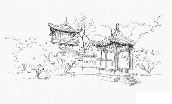 江苏镇江北固山甘露寺钢笔画