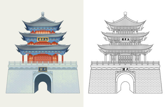 地标建筑大理古城五华楼