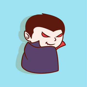 可爱披着斗篷吸血鬼造型男孩Q版儿童插画